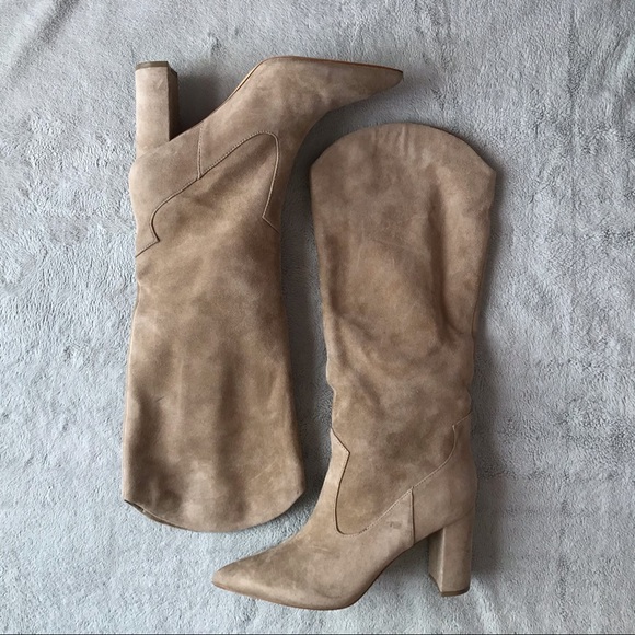 Marc Fisher Shoes - Marc Fisher Uday Suede Western Heeled Boot Tan 9.5